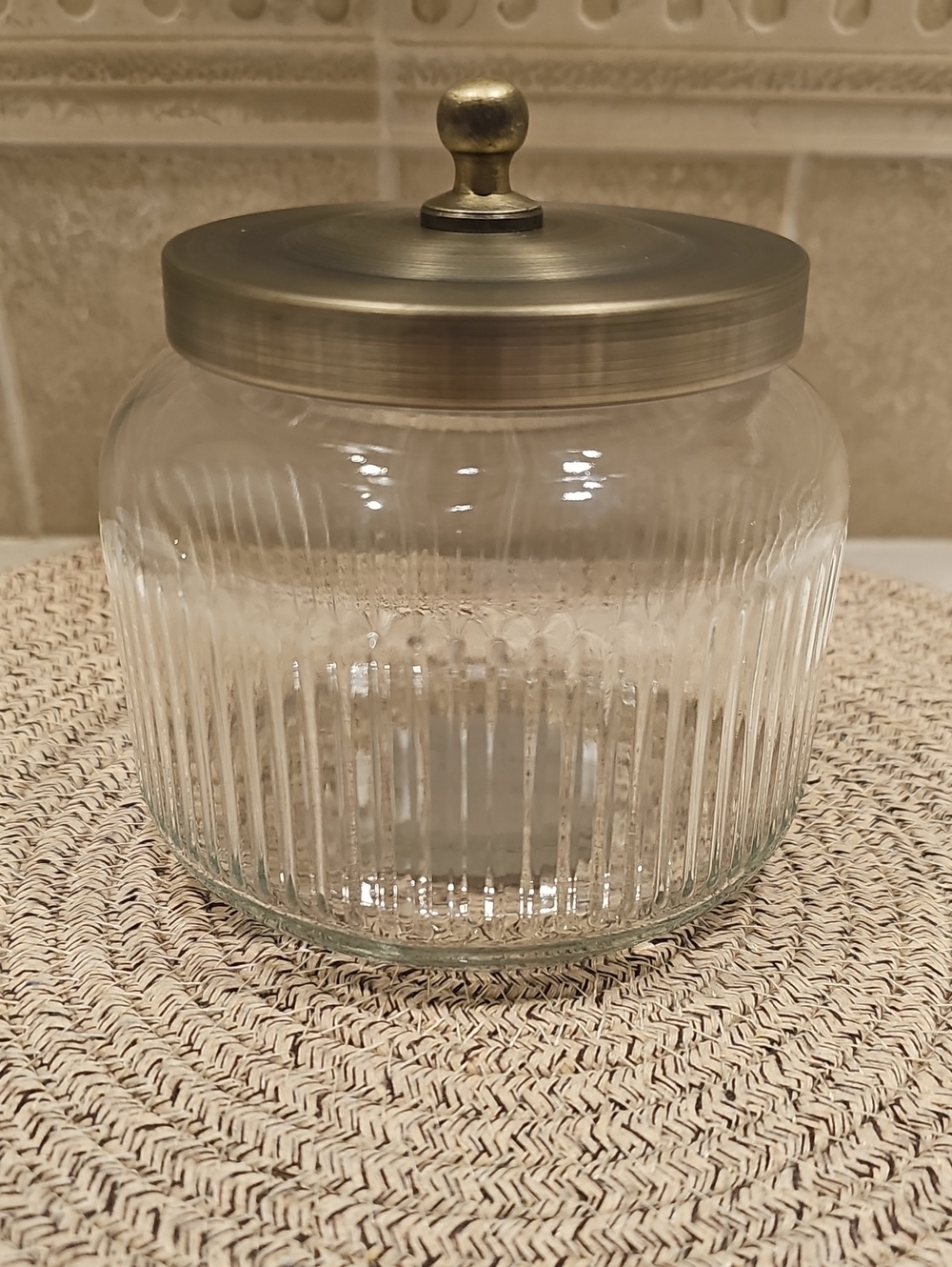 Threshold Small Glass Bath Canister With Brass Lid